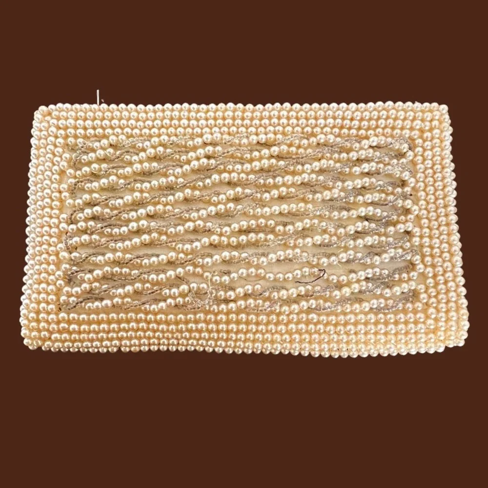 Vintage Ivory & Silver Beaded Evening Clutch or Wallet